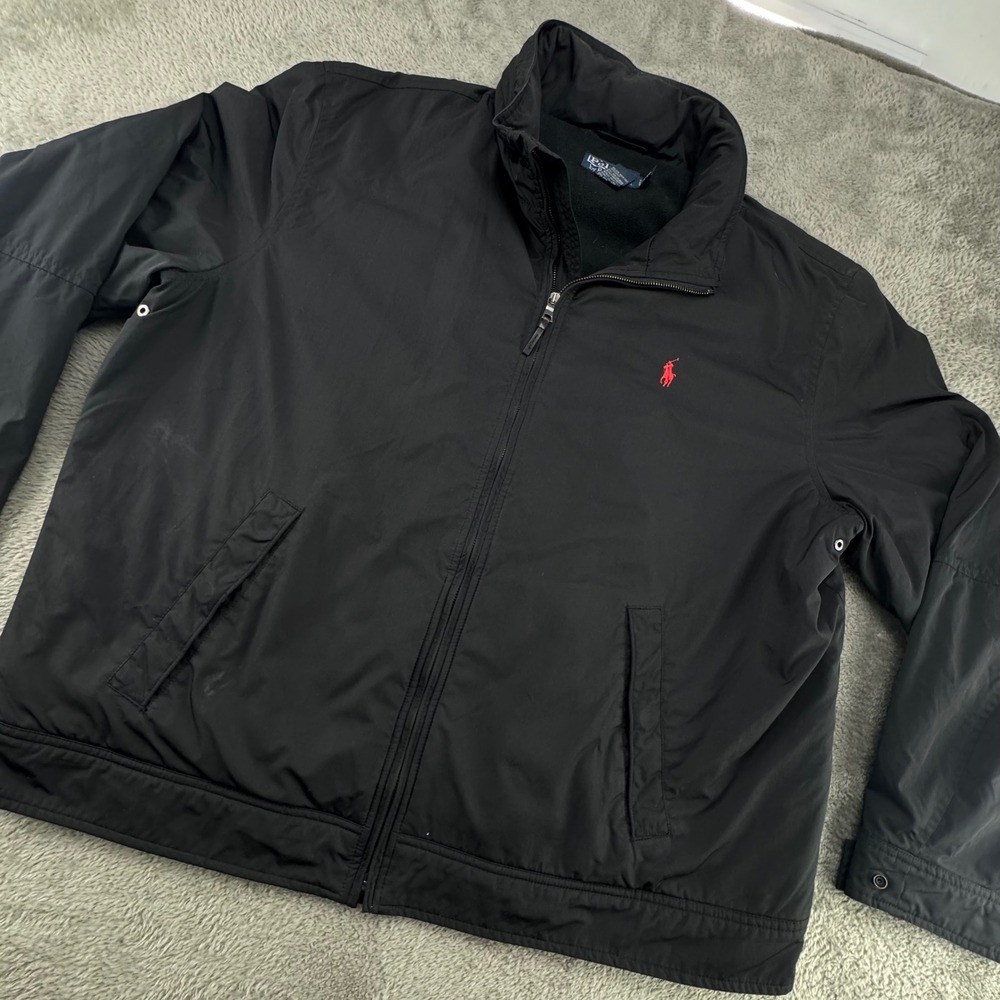 Polo Ralph Lauren Windbreaker Mens XXL Black Good Fleece Lined Full Zip Jacket